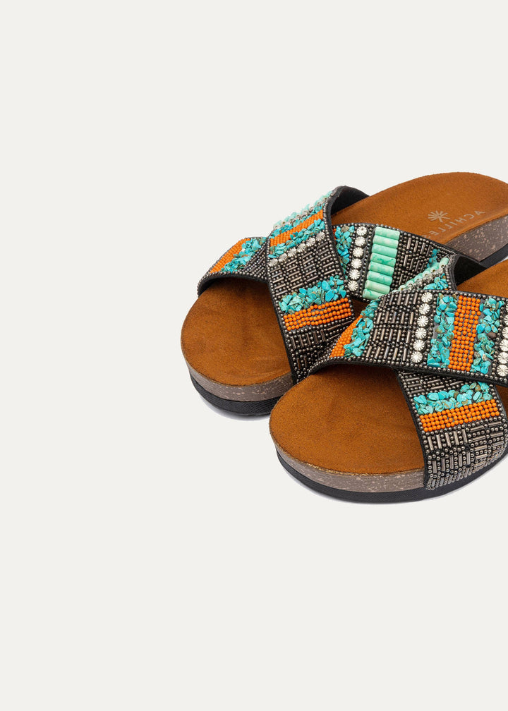 Turqo Dark Criss Cross Slides