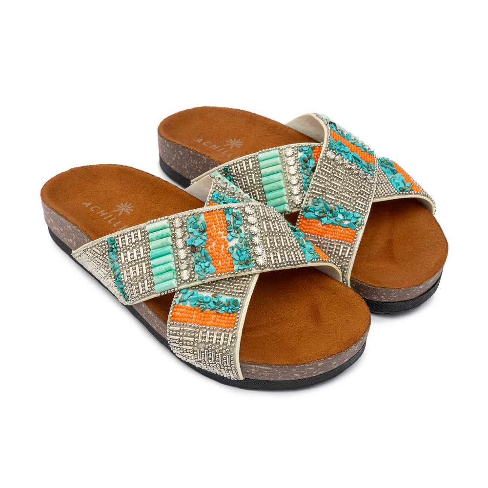 Turqo silver Criss Cross Slides