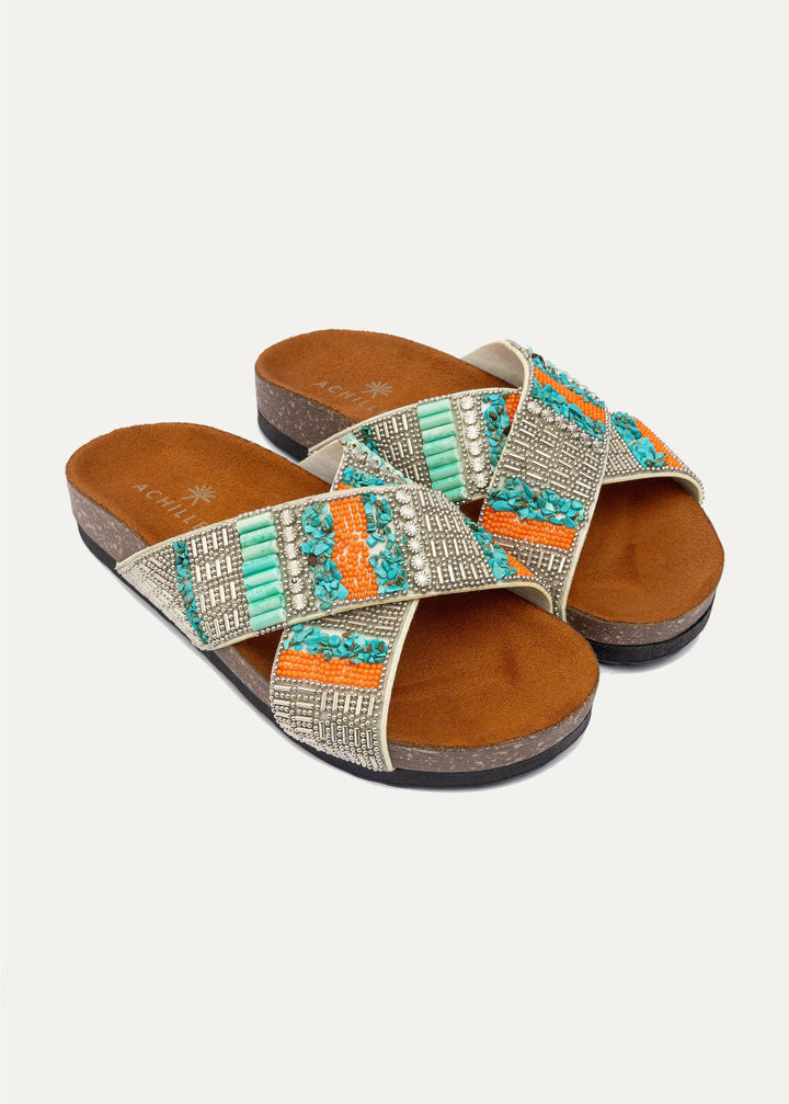 Turqo silver Criss Cross Slides