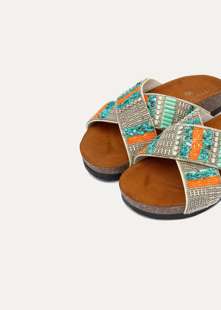 Turqo silver Criss Cross Slides