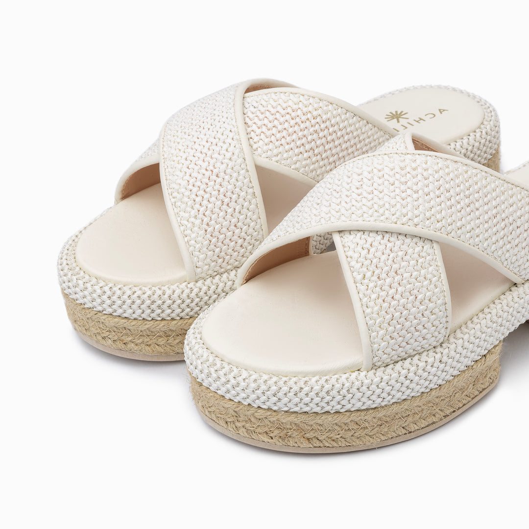 Criss Cross Burlap Wedges - White