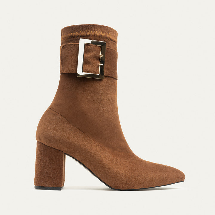 Achilles Hug Buckle Ankle Boots - Light Brown