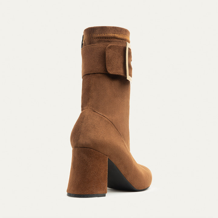 Achilles Hug Buckle Ankle Boots - Light Brown