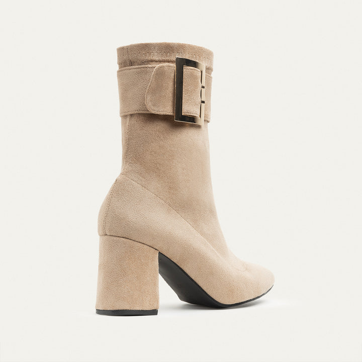 Achilles Hug Buckle Ankle Boots - Beige