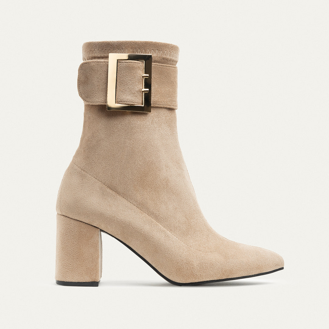 Achilles Hug Buckle Ankle Boots - Beige