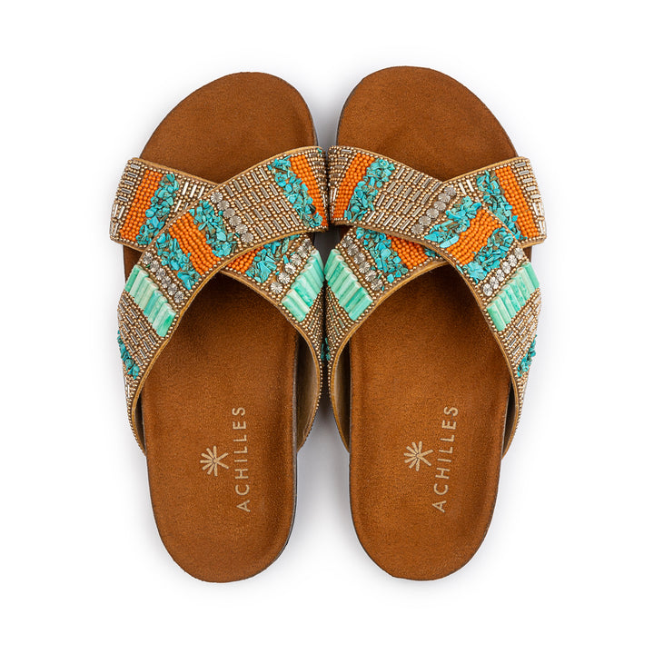 Turqo Gold Criss Cross Slides