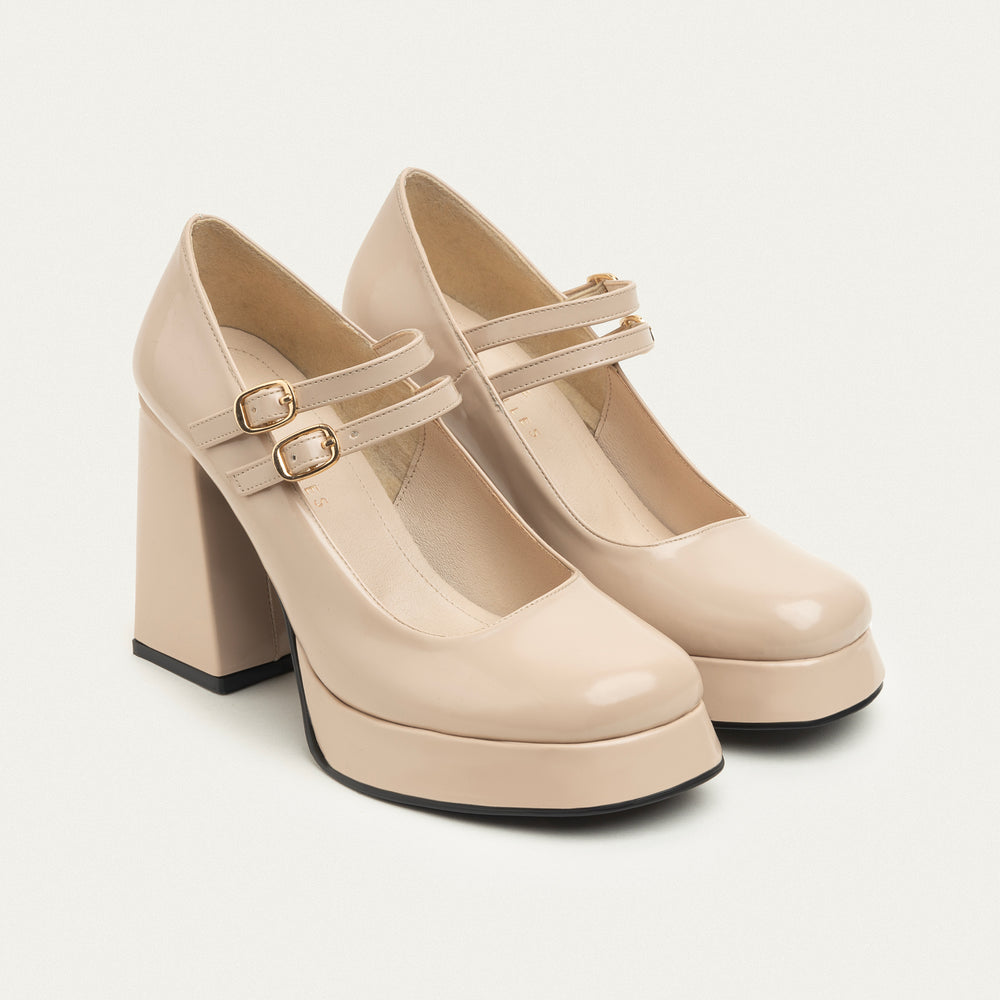 Vintage Vibes Platform Mary Janes-Beige