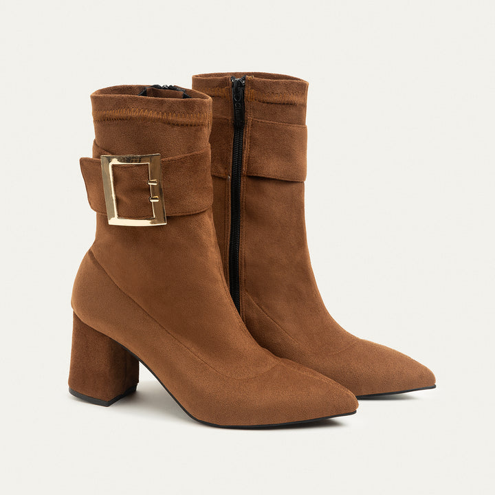 Achilles Hug Buckle Ankle Boots - Light Brown