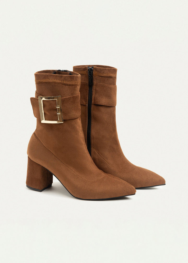 Achilles Hug Buckle Ankle Boots - Light Brown