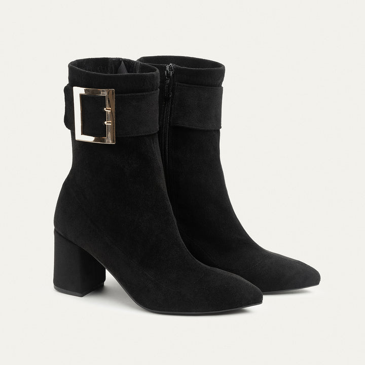 Achilles Hug Buckle Ankle Boots - Black