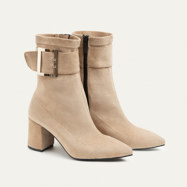 Achilles Hug Buckle Ankle Boots - Beige