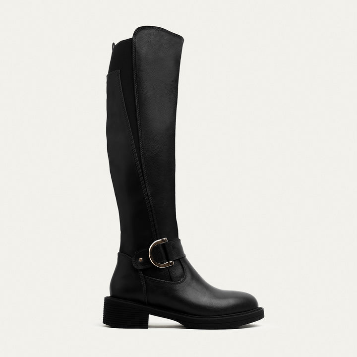 The Buckle Knee high Boots - Black