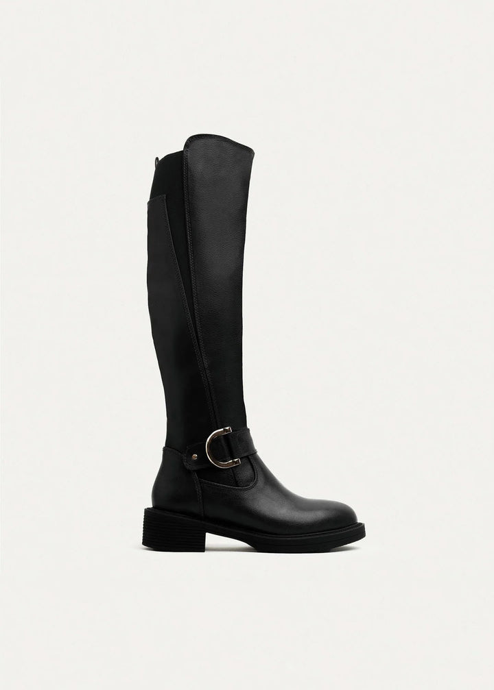The Buckle Knee high Boots - Black
