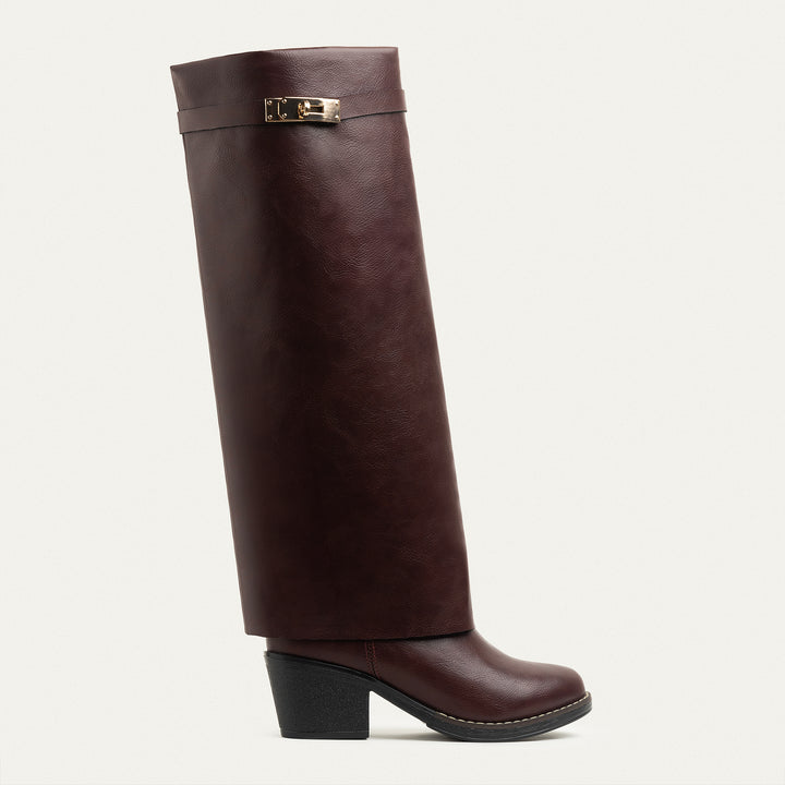 Fold-over knee boots - Burgundy