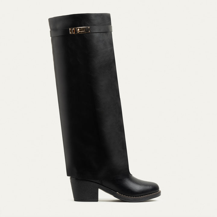 Fold-over knee boots - Black