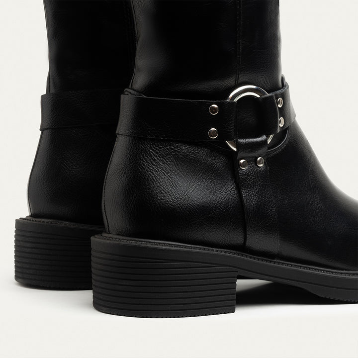 Chunky Heel Knee-High Boot with Side Zipper | Black