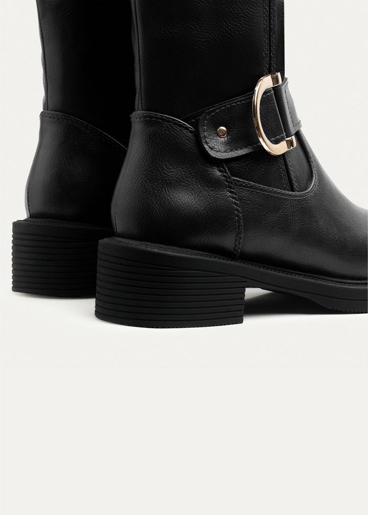 The Buckle Knee high Boots - Black