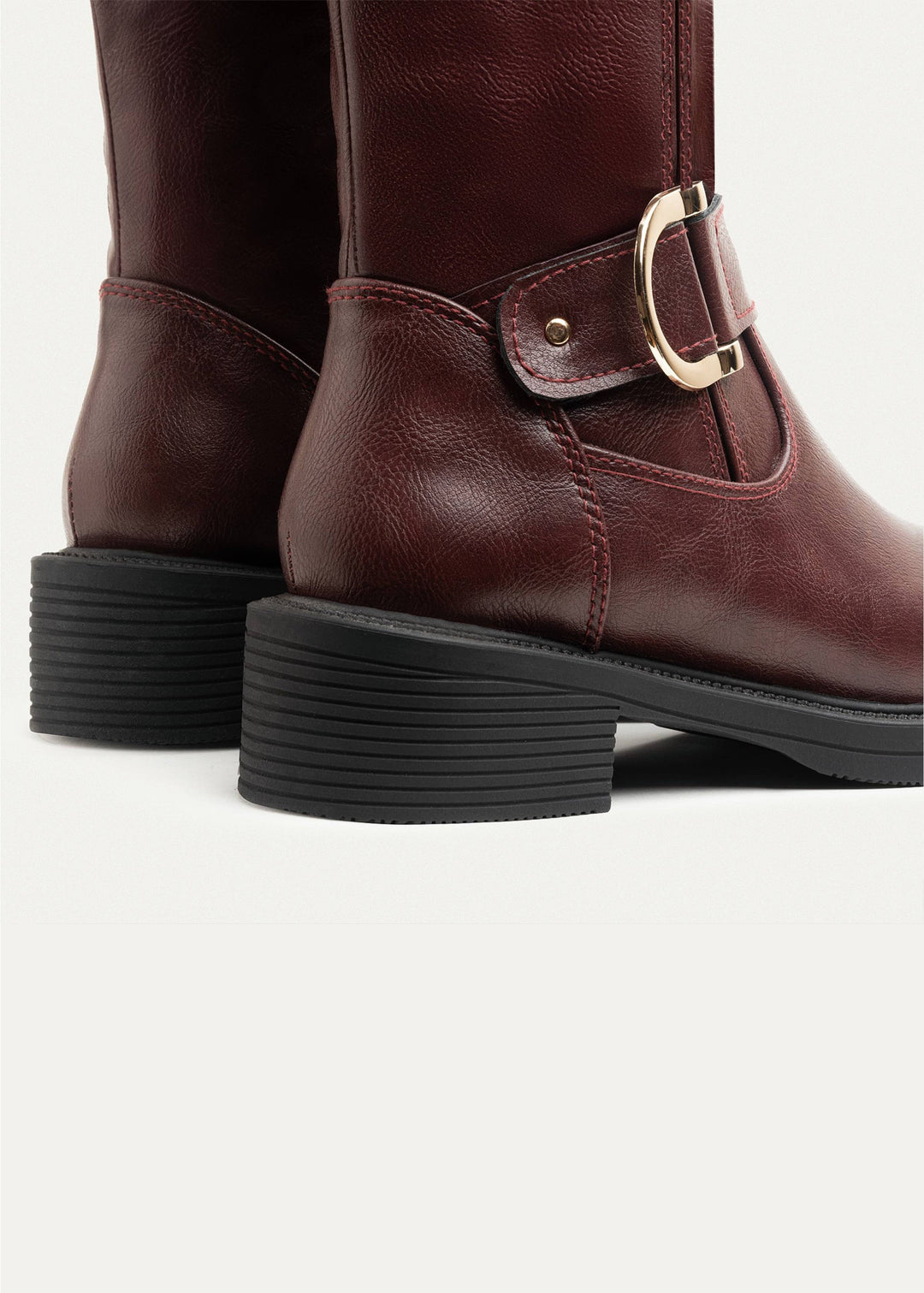 The Buckle Knee High Boots - Burgundy