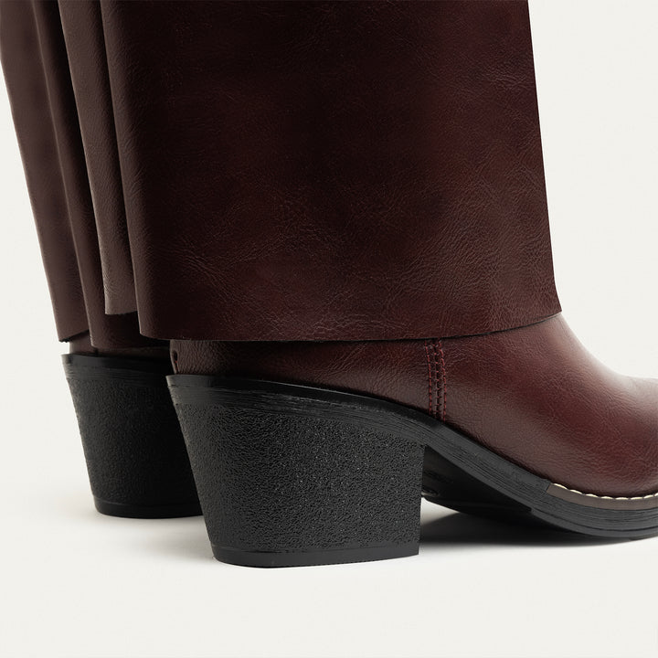 Fold-over knee boots - Burgundy