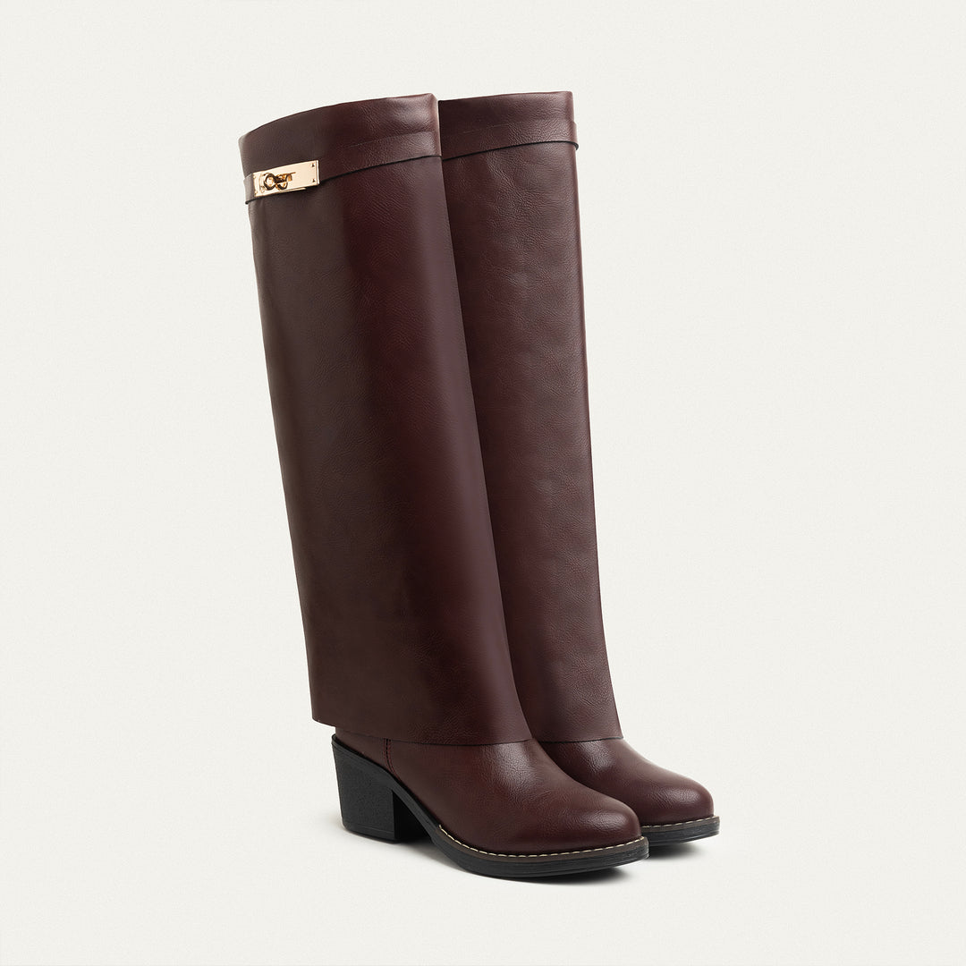 Fold-over knee boots - Burgundy