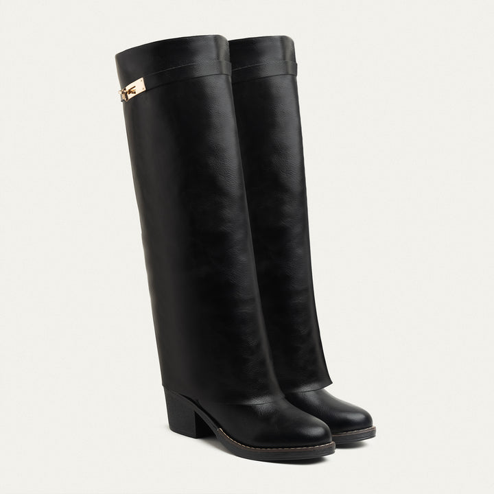 Fold-over knee boots - Black