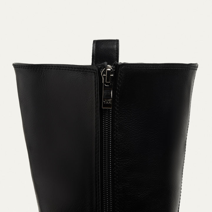 Chunky Heel Knee-High Boot with Side Zipper | Black