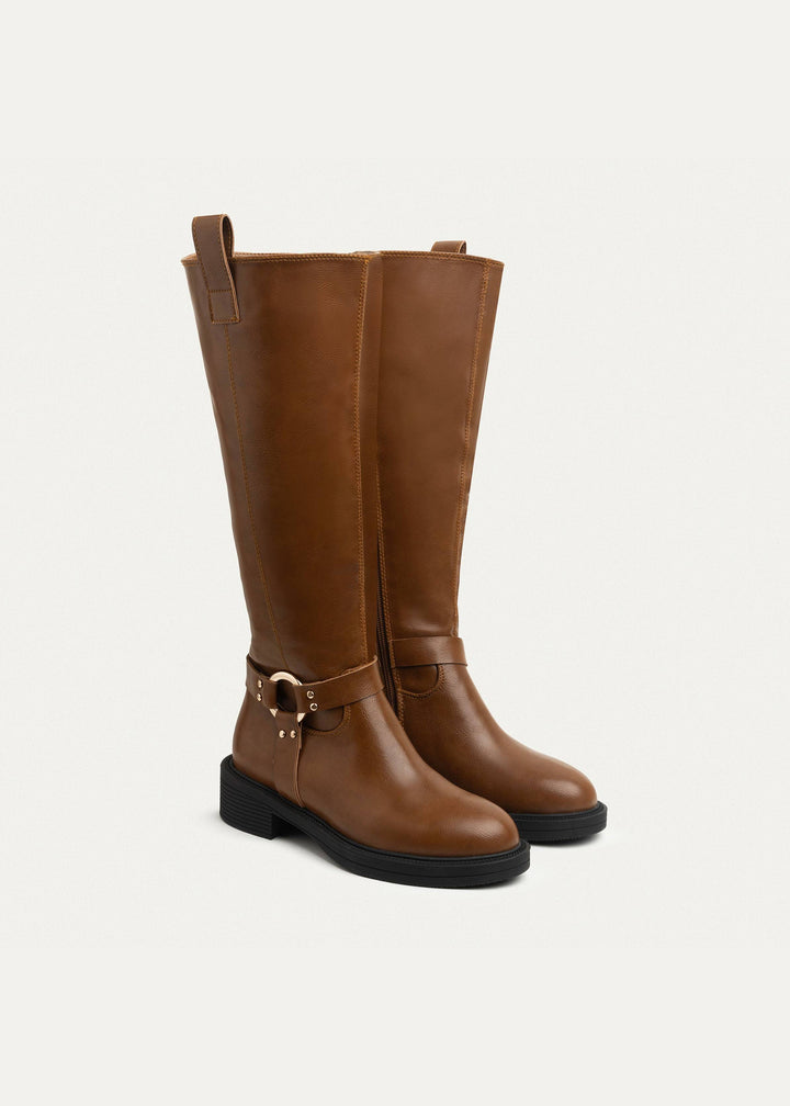 Chunky Heel Knee-High Boot with Side Zipper - Havan