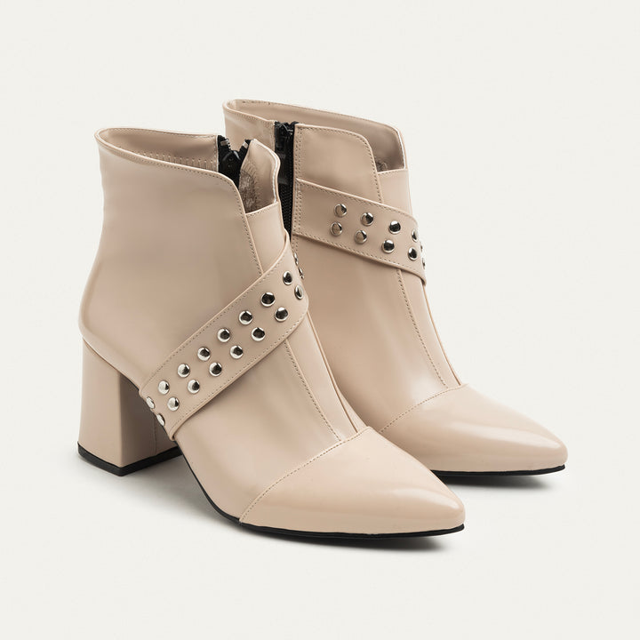 Lanz Beige Leather Ankle Boots