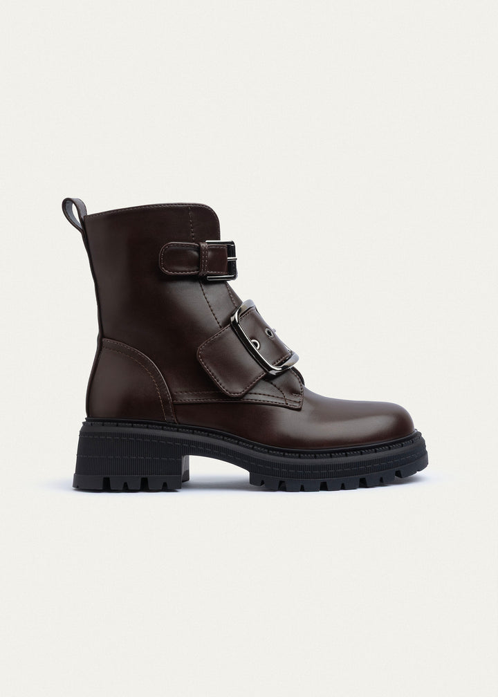 Dual Buckle Combat Boots | Brown