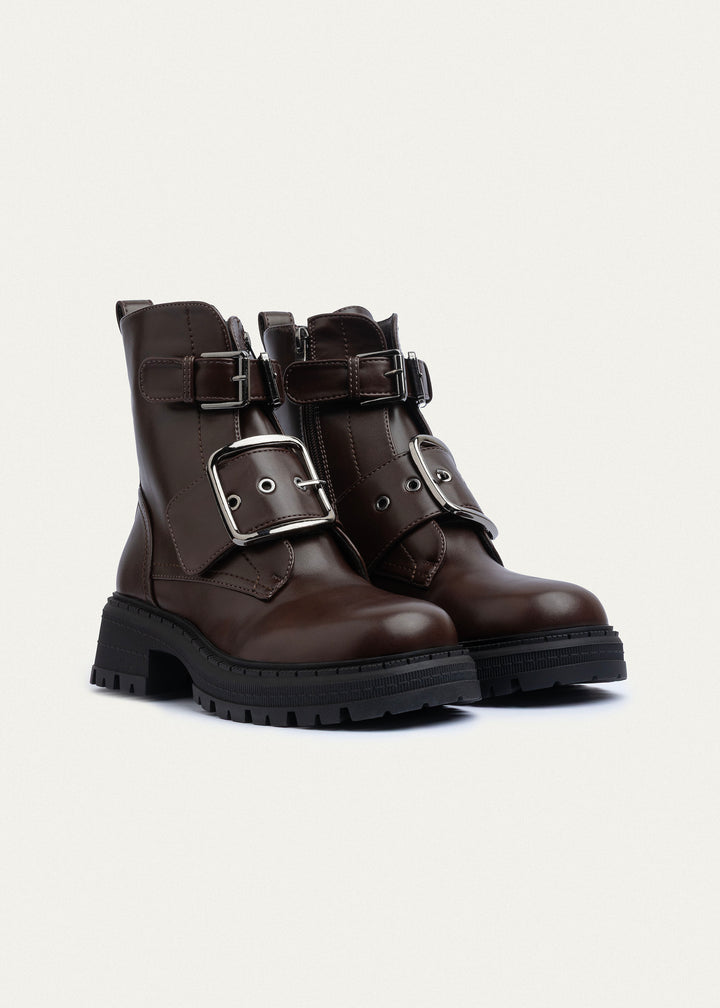 Dual Buckle Combat Boots | Brown