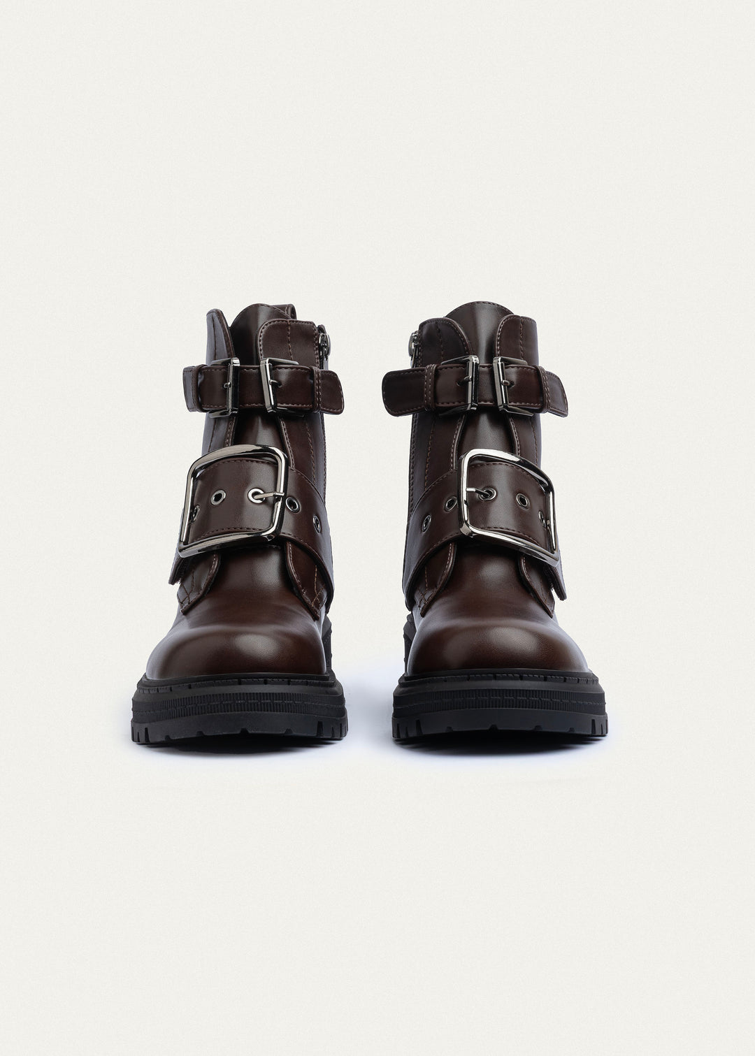 Dual Buckle Combat Boots | Brown
