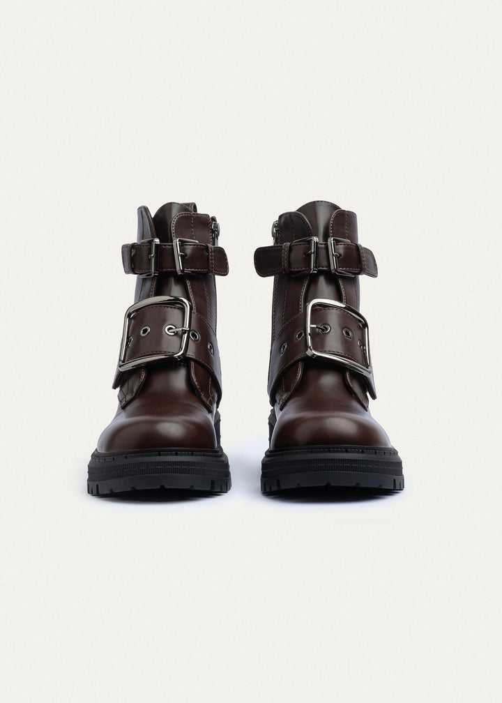 Dual Buckle Combat Boots | Brown