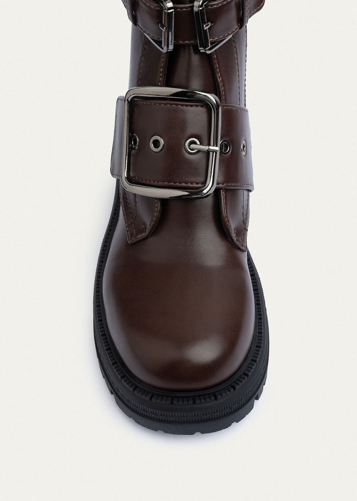 Dual Buckle Combat Boots | Brown