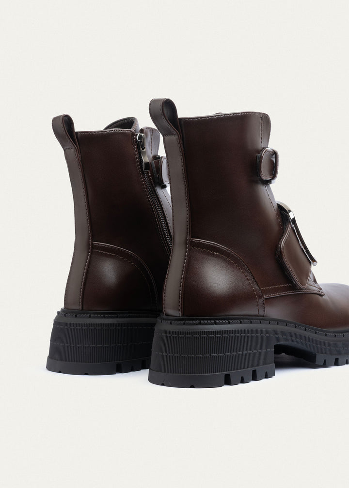 Dual Buckle Combat Boots | Brown