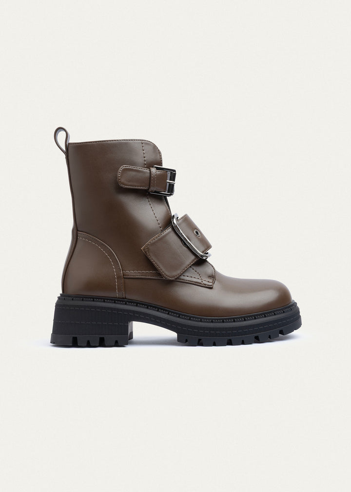 Dual Buckle Combat Boots | Mocha Brown