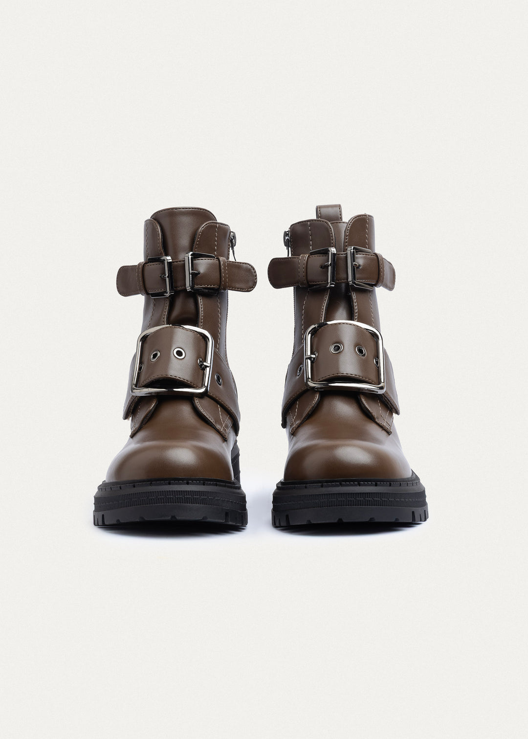 Dual Buckle Combat Boots | Mocha Brown
