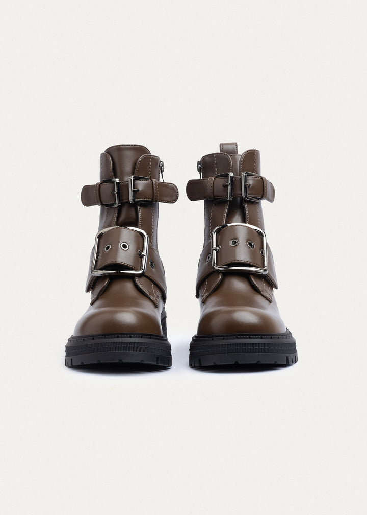 Dual Buckle Combat Boots | Mocha Brown