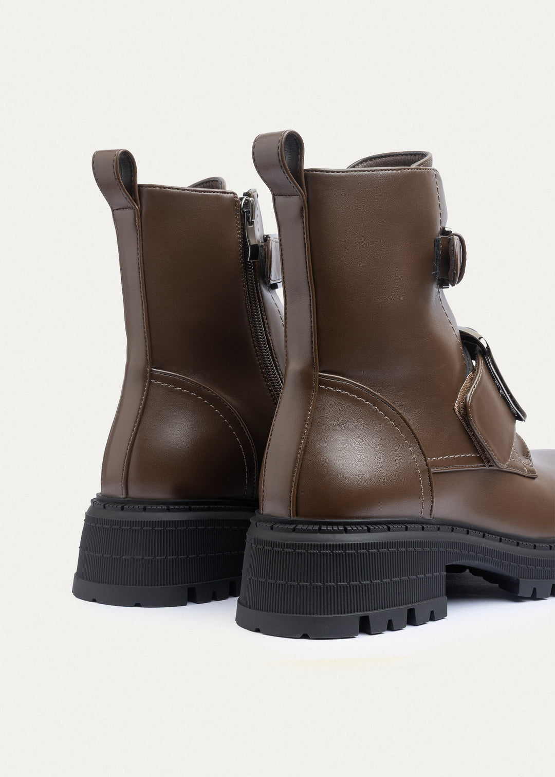 Dual Buckle Combat Boots | Mocha Brown
