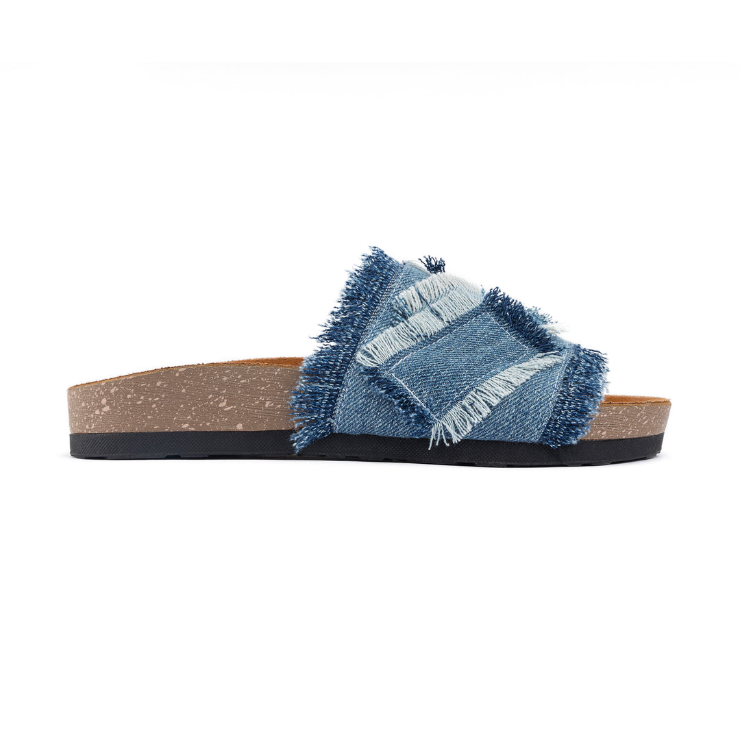 Frayed Denim Slides - Blue