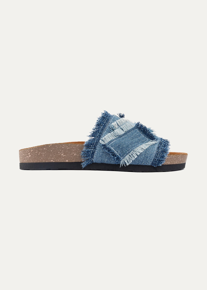Frayed Denim Slides | Blue