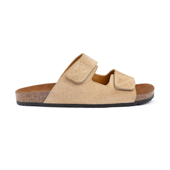 Double Hook & Loop Men Slides | Beige