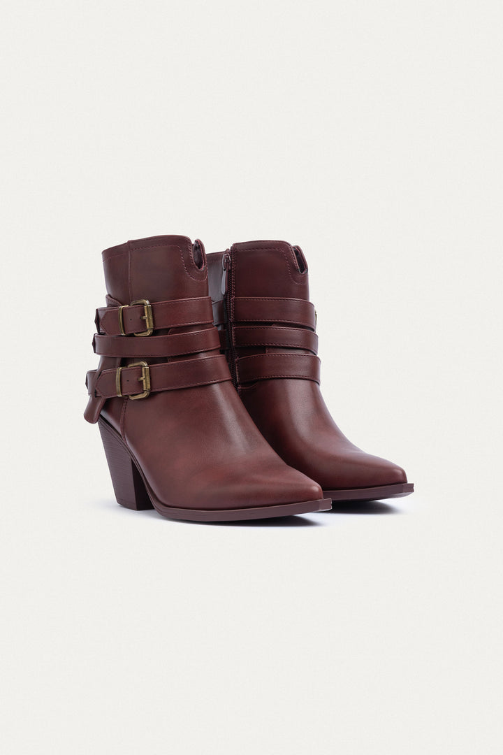 Stride Buckle Ankle Boots | Burguandy