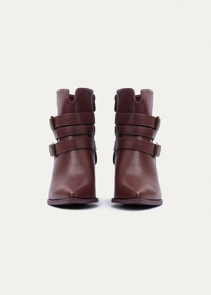 Stride Buckle Ankle Boots | Burguandy