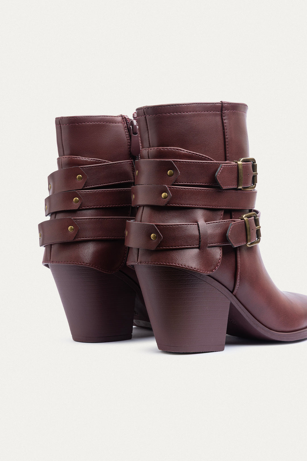 Stride Buckle Ankle Boots | Burguandy