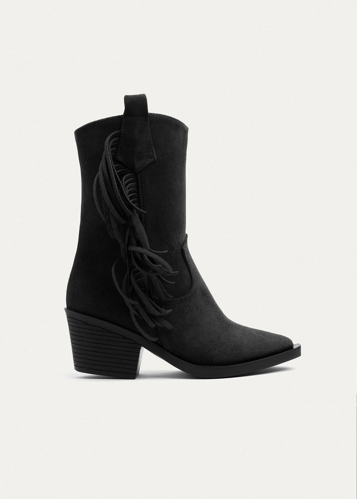 Sierra Fringe Heel Boots | Black