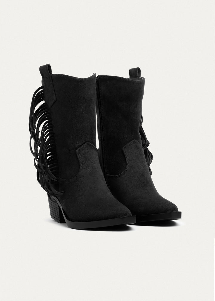 Sierra Fringe Heel Boots | Black