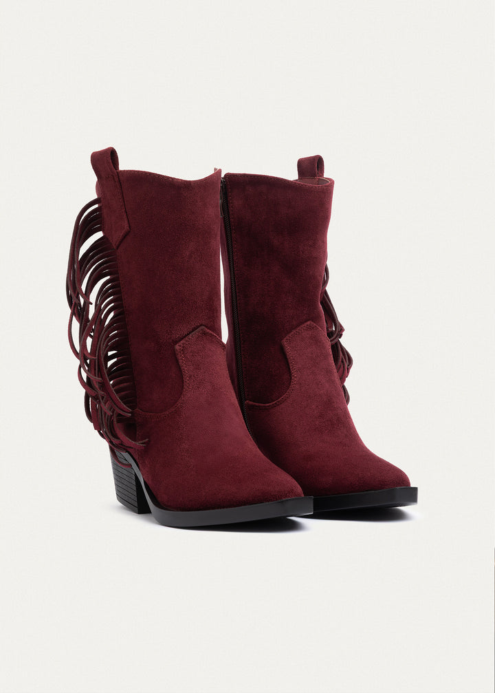 Sierra Fringe Heel Boots | Burguandy
