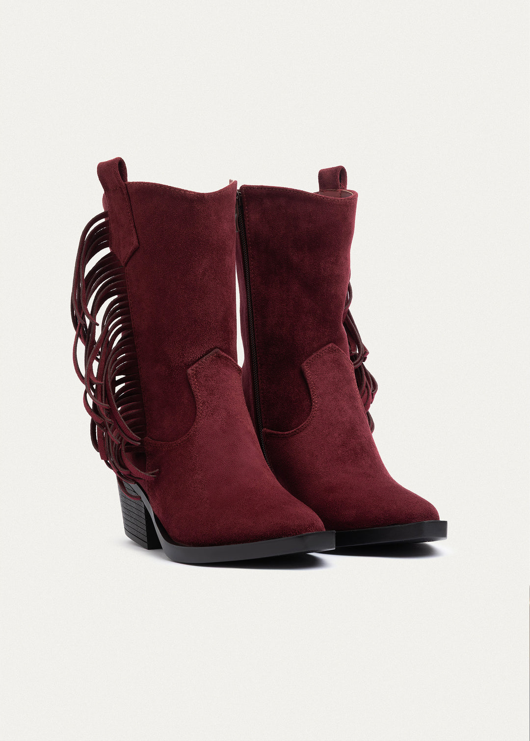 Sierra Fringe Heel Boots | Burguandy