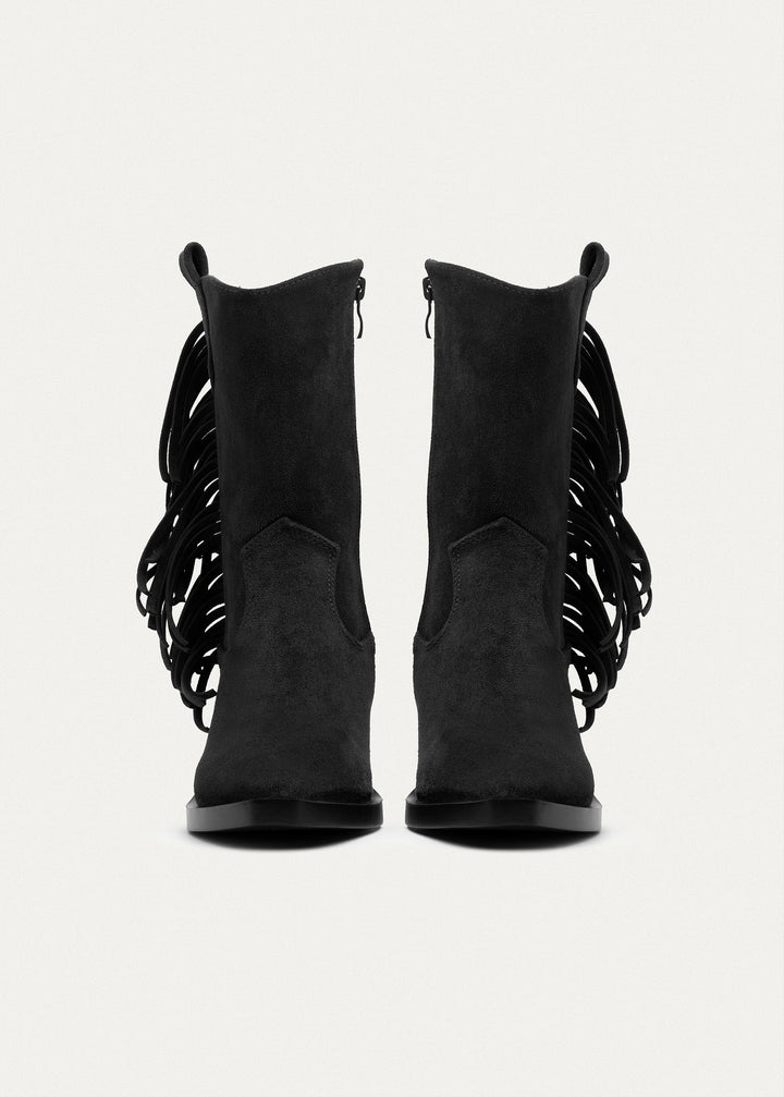 Sierra Fringe Heel Boots | Black