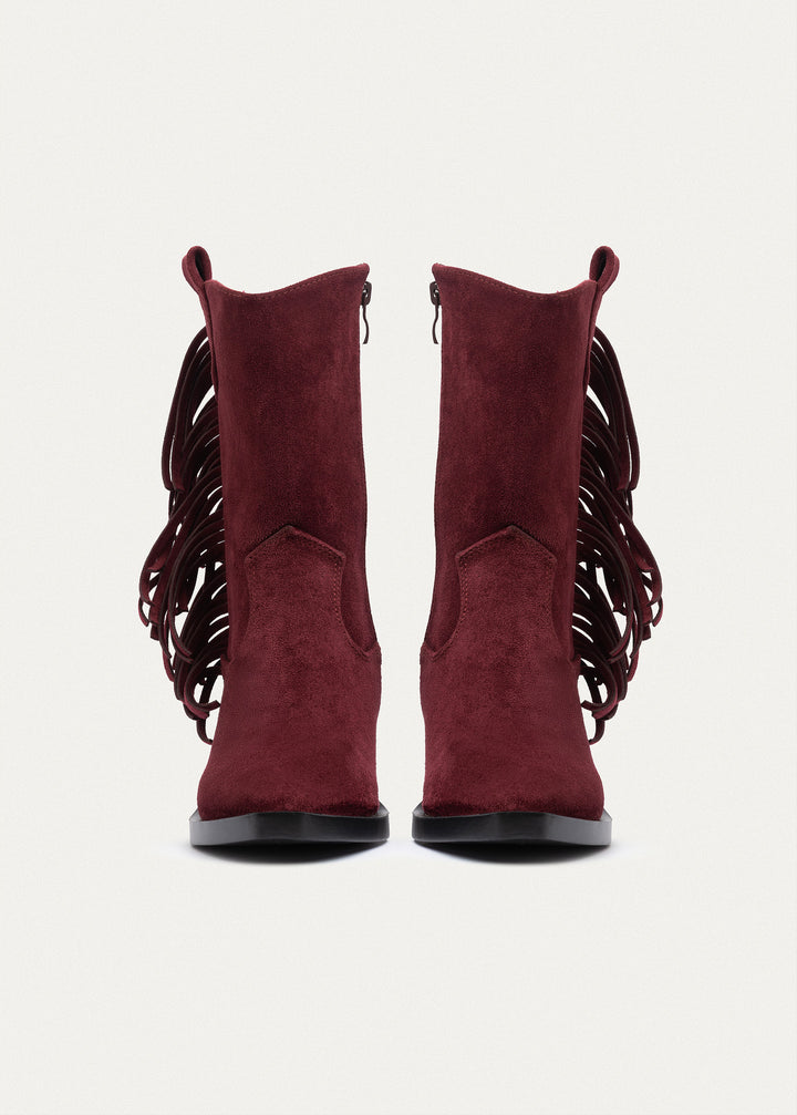 Sierra Fringe Heel Boots | Burguandy
